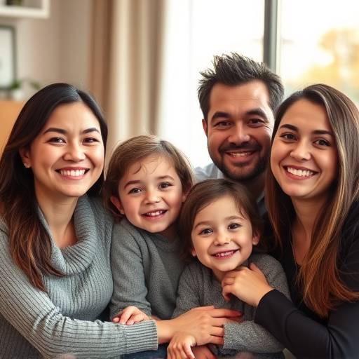 Affiche de la série 'Famille Moderne', avec les membres de la famille souriant ensemble.