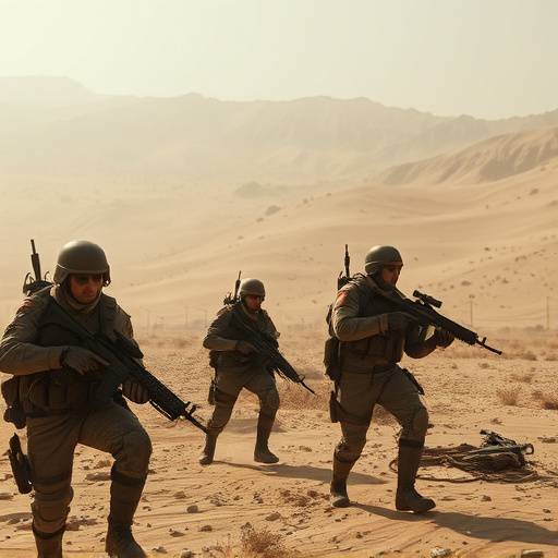 Affiche de la série 'Les Mercenaires de l'Apocalypse', montrant une équipe de soldats lourdement armés en plein désert.