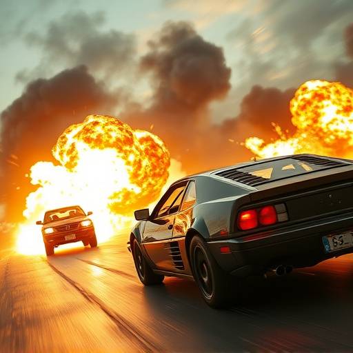 Image représentant le genre Action, avec des scènes de poursuites et d'explosions.