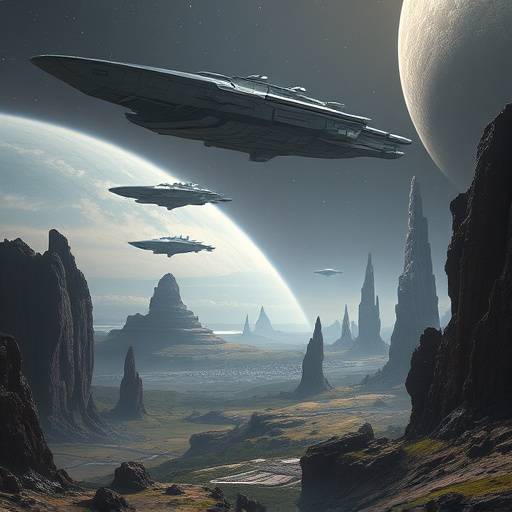 Image représentant le genre Science-Fiction, avec des vaisseaux spatiaux et des paysages futuristes.